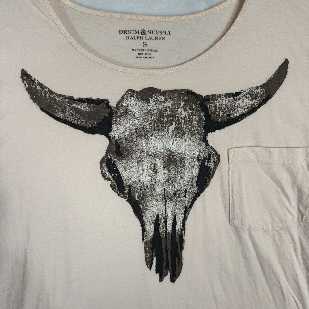 Denim & Supply Ralph Lauren Cream Crop Top with Black Graphic - Picture 5 of 11